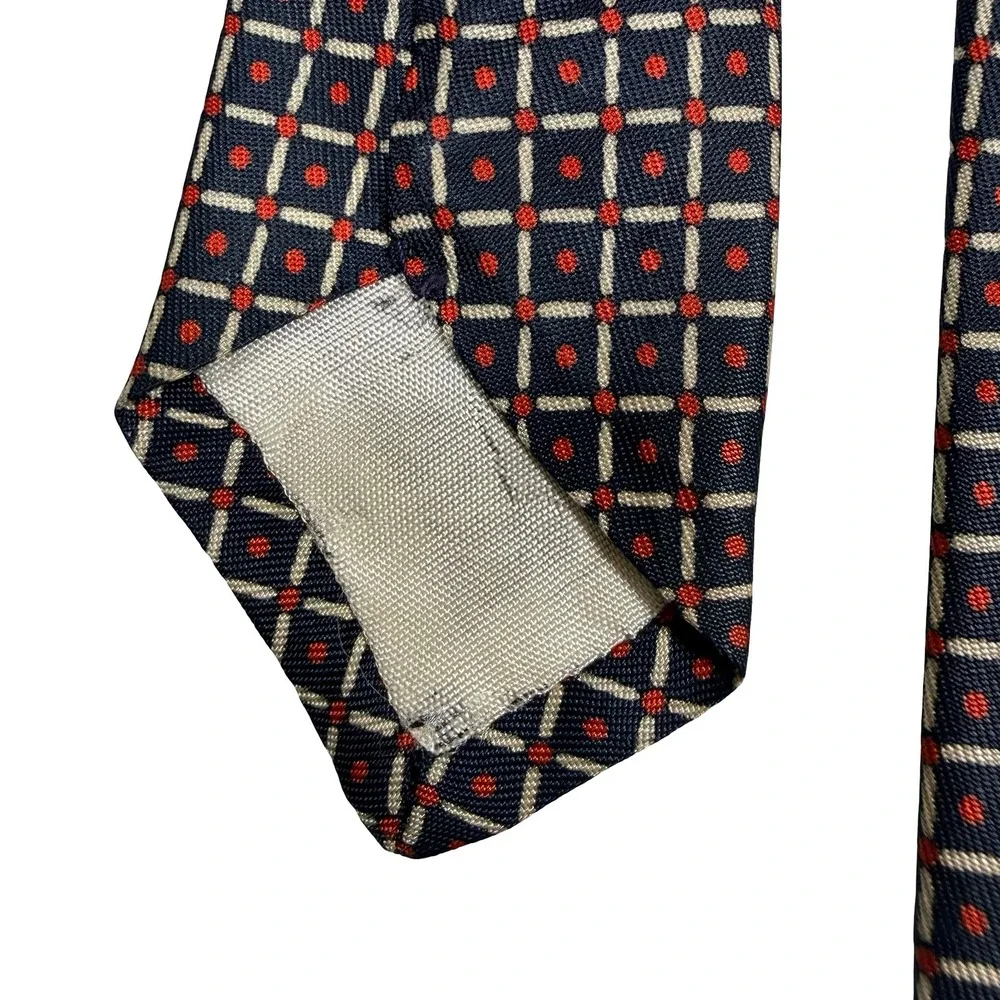 Vtg Boutique Princesa E.U. Silk Tie Navy Red‎ Geometric Mod Retro 60s 70s READ